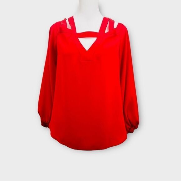 BCBGMaxazria Cold Shoulder Peasant Blouse in Cherry Red Women’s Size XS - Picture 1 of 5